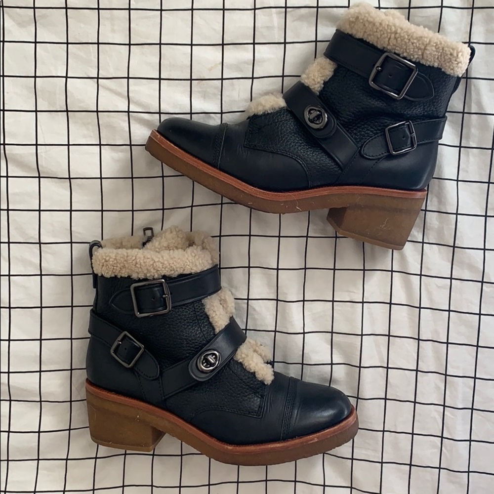 COACH Preston Shearling Moto Booties size 9.5